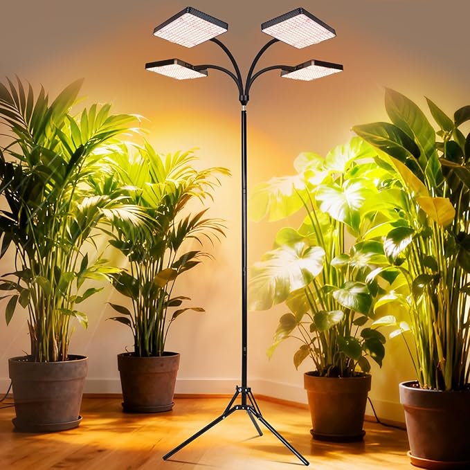 2026 4Head Grow Light with Upgrade Stand Big Coverage Grow Lights for Indoor Large Plant Bonsai Tree 4/8/12/16/20H Timer 100 Watt Power Draw NO Need Adapter 24-76 Height Adjustable