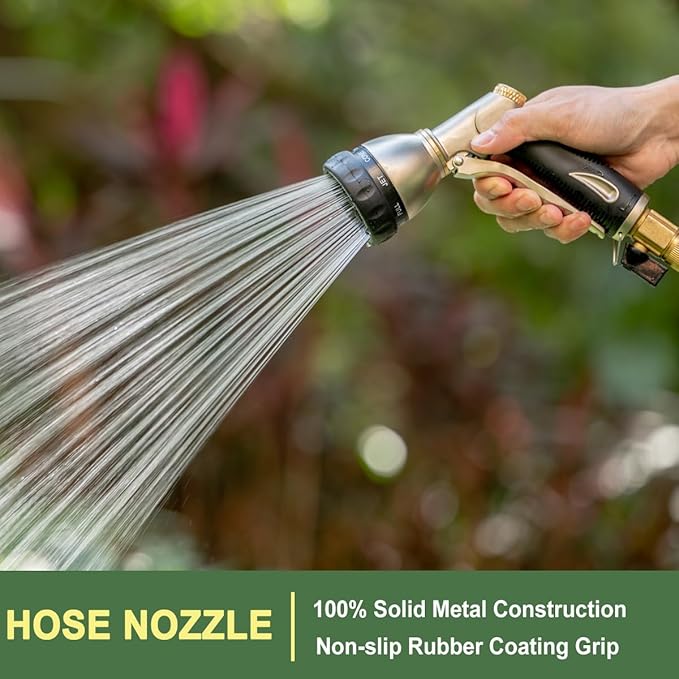 FANHAO Heavy Duty Garden Hose Nozzle 100% Metal Water Nozzle with 8 Adjustable Spray Patterns High Pressure Hose Sprayer with Non-Slip Grip for Watering Plants &amp Lawns Washing Cars &amp Pets -