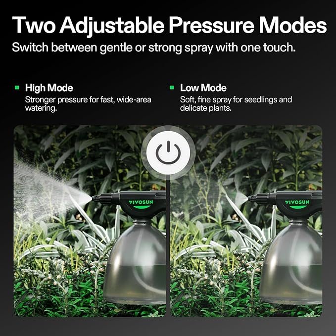 VIVOSUN Battery Powered Sprayer 0.5Gallon Electric Spray Bottle USB Rechargeable Automatic Water Pump Plant Mister with Adjustable Pressure Easy to Refill 2.2 Ah Battery