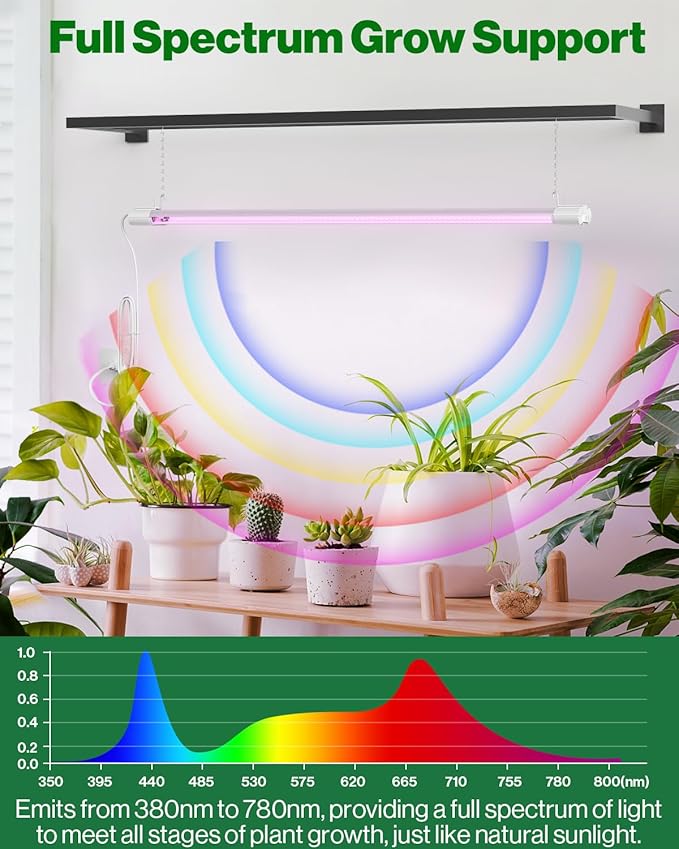 Sunco 3ft Grow Light LED 30W Full Spectrum for Seed Starting Seedling Indoor Plants Plug in Suspended Fixture Link Up to 5 Inline Switch UL/ETL 4 Pack.