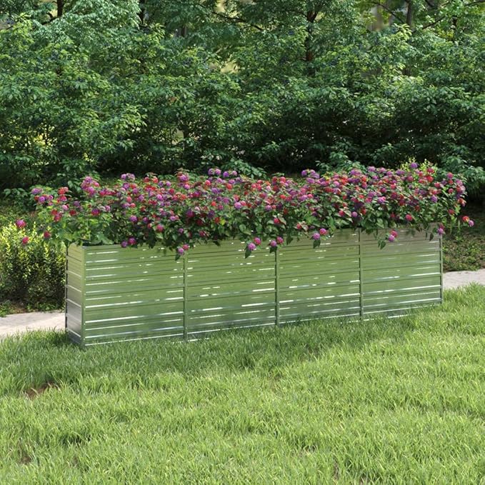 SKM Garden Raised Bed Silver Galvanized Steel Large Garden Raised BedSilver (Weight 39.07KG)