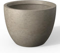 Kante 14.2 Inch Round Concrete Planter - Classic Large Indoor/Outdoor Plant Pot with Drainage Hole and Rubber Plug Suitable for Gardens and Patios Weathered Concrete