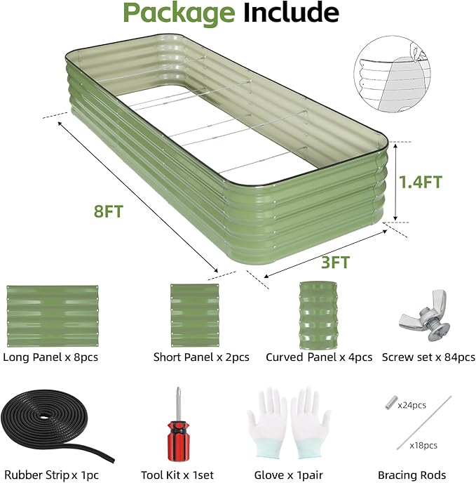 GoCampDriect 6IN1 Raised Garden Bed - 8x3x1.4ft Galvanized Raised Garden Boxes Outdoor Corrosion Resistant | Variable Shape 9x2x1.4ft Metal Raised Garden Beds for Planting Vegetable Fruits Flower