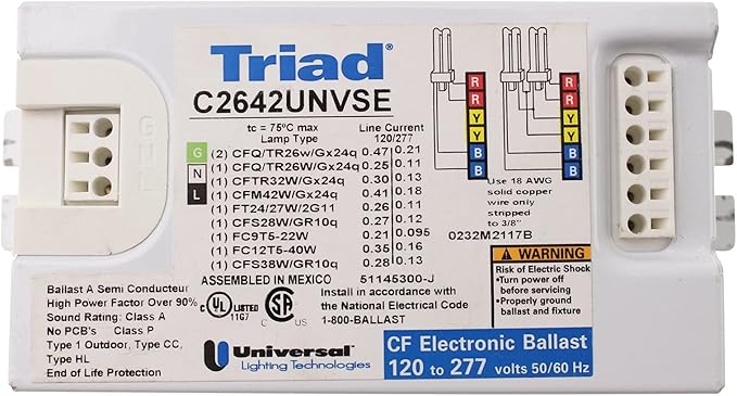2 pack of Universal C2642UNVME Compact Fluorescent Ballast 2 Lamp 26W CFL 120/277V