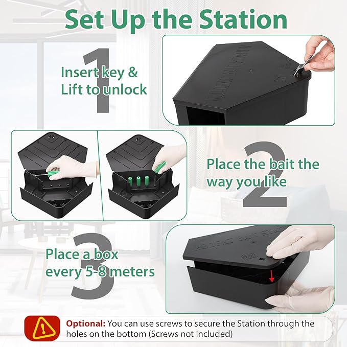 Anblak 4 Pack Rat Station Box with Keys Rodent Station Keeps Rats Away Keeps Children and Pets Safe Key Unlocking Reusable &amp Long-Lasting Indoor &amp Outdoor