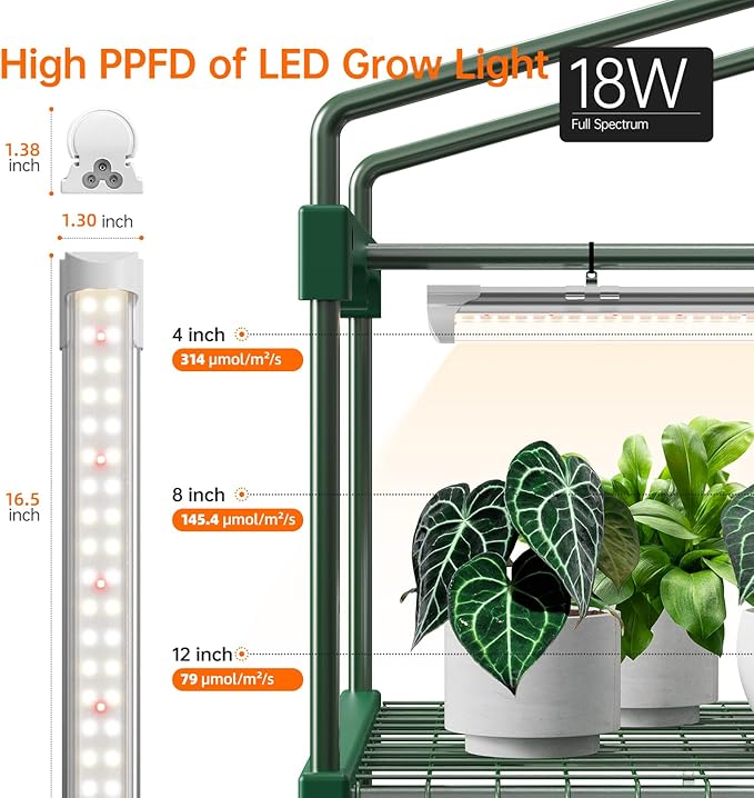 Bstrip Indoor Greenhouse with Grow Lights PVC Tent with Waterproof Base Mat Airflow Windows&ampZippered Door 4Pcs Grow Lights for Seed Starting with Timer 4-Tier Greenhouse Shelf 27.2x19.3x61.8in