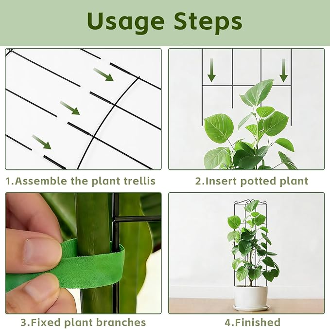 Trellis for Climbing Plants Indoor 4 Pack 31'' Metal Plant Trellis Indoor for Potted Plants Sturdy Plant Support Outdoor for Ivy Pothos Monstera Hoya Flower Vine Rectangular Shape