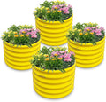 A ANLEOLIFE Kids Mini Raised Garden Beds Outdoor (4-Pack)-24x24x18in Round Galvanized Metal Planter Box for Planting Vegetables Flowers Fruits Eco-Safe &amp Easy Setup Sunlit Gold