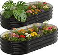 LIALEX 2 Sets Black Raised Garden Bed Outdoor Oval Large Coating Metal Planter Box with No Heavy Metal for Vegetables Flowers Herbs
