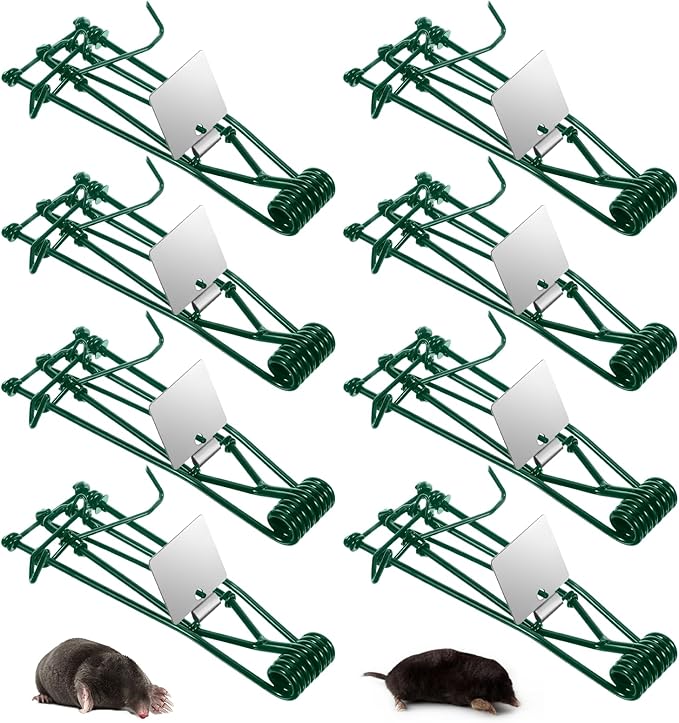 Metal Mole &amp Gopher Trap - Reusable Tactical Mole Gopher Killer Outdoor Vole Traps for Voles Gophers Rats Ground Moles - Yard Garden Lawn Protection Pack of 8 Green