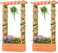 Nightcore Raised Garden Bed with Trellis Wooden Flower Rack with Double-Sided Grid Hanging Roof &amp Drainage Holes Outdoor Garden Planter for Flowers Vegetables Climbing Vines (2)
