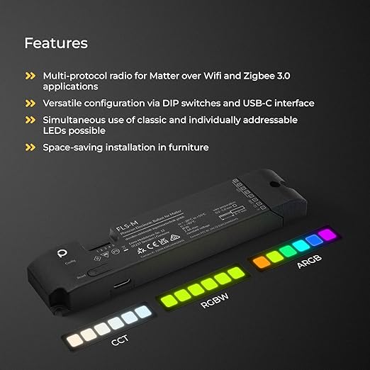 FLS-M - the Universal Matter Zigbee LED Controller for LED Strips up to 5 Channels and Individually addressable LEDs RGBW RGB+CCT Single Color WS2812B