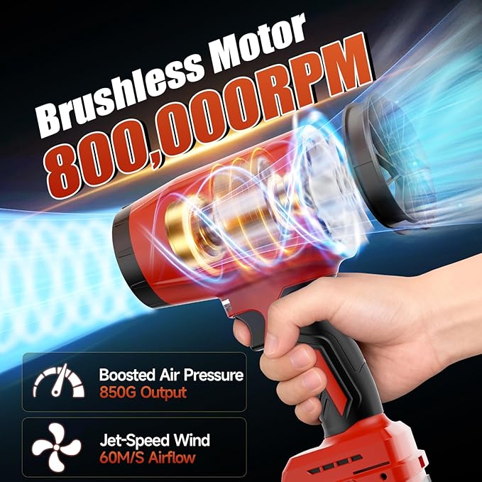 Cordless Leaf Blower Compatible with Milwaukee 18V Battery (Tool Only) 800000 RPM Brushless Turbo Jet Blower up to 60m/s Airflow Lightweight 1.5 lbs Handheld Dust Blower for Patio Lawn &amp Garag