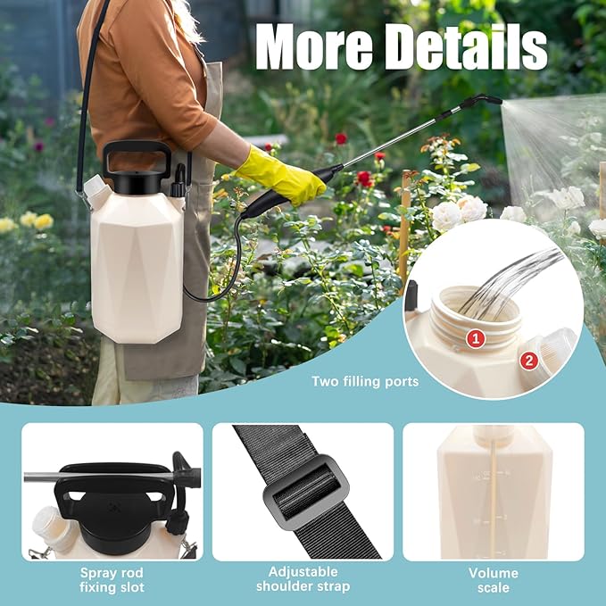 Battery Powered Garden Sprayer 1 Gallon Electric Sprayer in Lawn with USB Rechargeable Handle Retractable Wand 3 Mist Nozzles Yard Water Pump Sprayers with Adjustable Shoulder Strap for Gardening