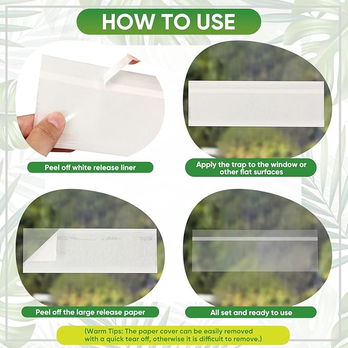 200 Pcs Window Fly Traps for Indoors Fly Paper Sticky Strips Fly Catcher Trap Tape Clear Window Fly Traps Non Toxic Sticky Glue Traps for Home House Waterproof Flys Killer Lady Bug Traps