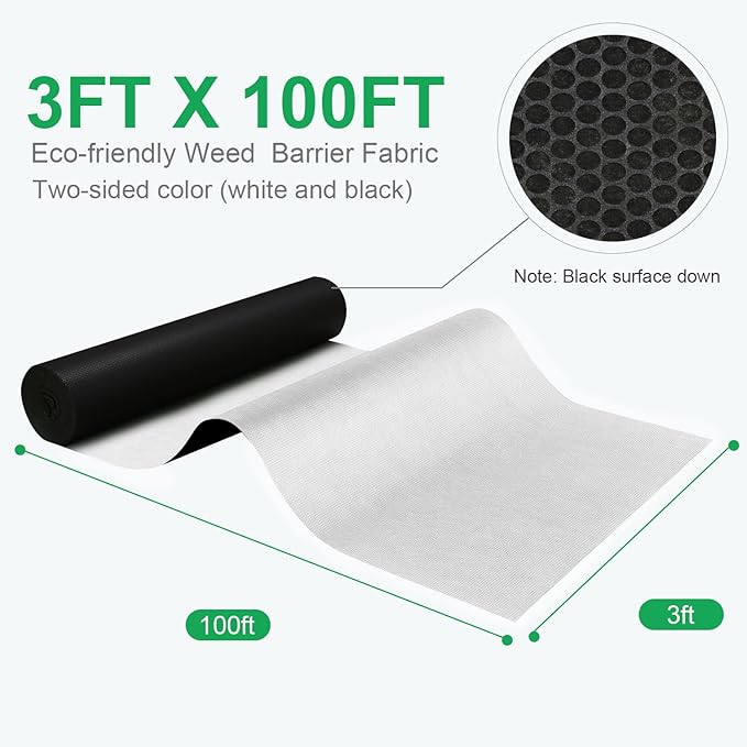 3x100ft Non-Woven Weed Barrier Landscape Fabric 5.8oz Heavy-Duty Garden Ground Cover White Weed Control Mat Weed Blocker Mats Easy Setup for Yard Garden Bed Orchard Farm Fruit Trees