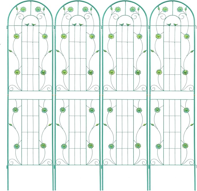 Metal Garden Trellis 86.7 x 19.7 Rustproof Trellis for Climbing Plants – Easy to Assemble Sturdy and Multi-Purpose Outdoor Flower Support(4 Pack-Green)