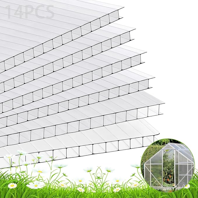 Polycarbonate Greenhouse Panels Twin-Wall Polycarbonates Sheet Clear Polycarbonate Panels for GreenhouseOutdoor Garden Plant Stand Roof (47.2''H x 23.6''W x 0.16''T 6)