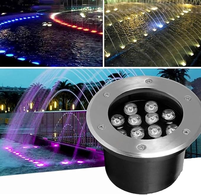 LED Underwater Fountain Light - RGB Landscape Lights with RF Remote Control Recessed Spotlight IP68 Waterproof Stainless Steel Garden Spotlight For Garden Pond Swimming Pool Terrace(Ac12v24W)