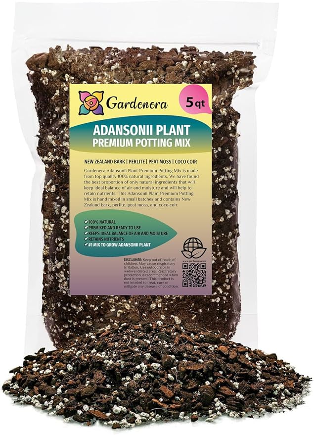 Gardenera Monstera Adansonii Planting Mix: Maximize Aeration Drainage &amp Nutrient Holding Capacity - 5 Quart Bag