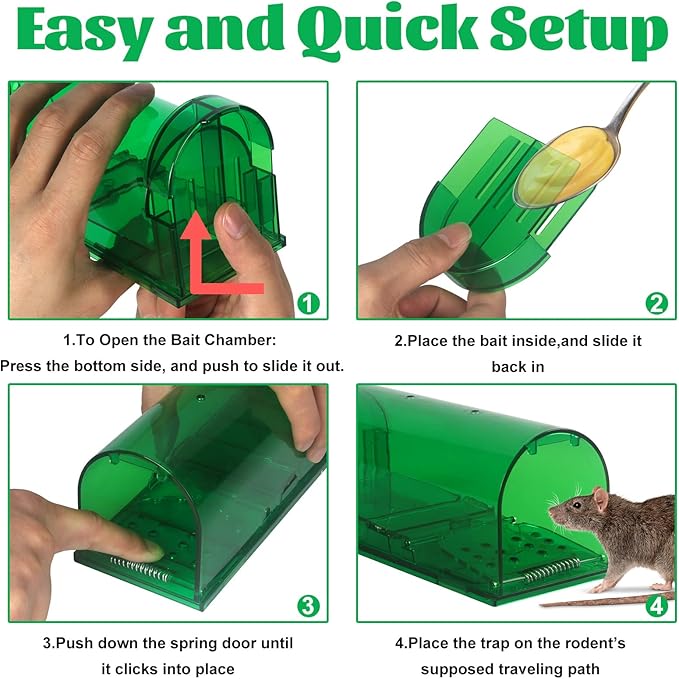 Large Humane Mouse Traps Reusable Rat Traps for Indoor/Outdoor - Safe for Kids/Pets and NO Kill for Small Rodent Voles Hamsters Moles That Works Catch and Release - 2 Pack