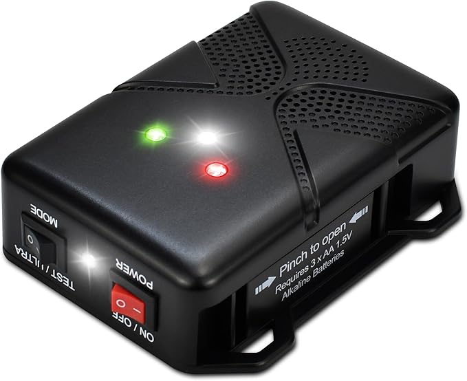 Ultrasonic Rodent Repellent for Car Engine – Battery Powered Under Hood Mouse Repeller with Flashing Strobe Light Keeps Rats and Mice Away from Vehicle Automobile Truck Garage Attic Barn Shed