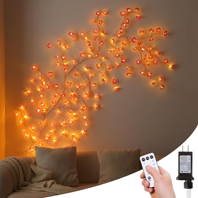 Cherry Blossom Lights with Remote 7.5 Ft 144 Flowers Enchanted Willow Vine Lights 18 Branches 144 LEDs Lighted Willow Vine Tree Lights for Walls Bedroom Home Room Decor White Branch