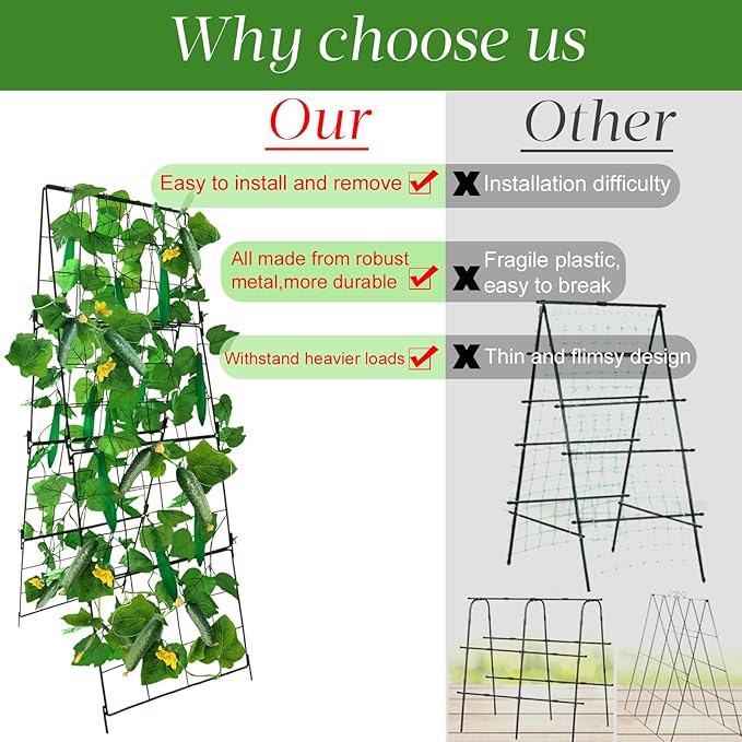 Thickened Cucumber Trellis for Raised Garden Bed48x16 Foldable Frame Metal Vegetable Trellis for Climbing Plants Outdoor Plant Support for Grape Tomato Peas Fruit VineBean(Green)