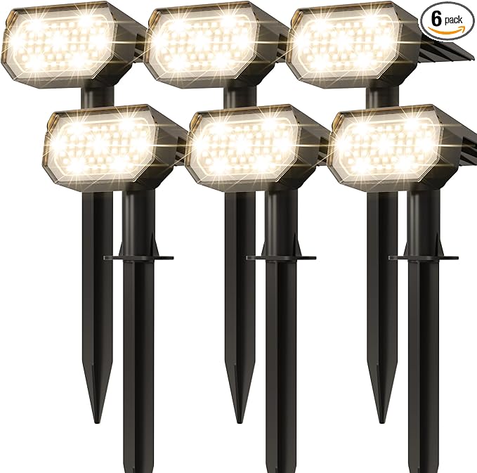 Ensenior Solar Spotlights Outdoor 56 LEDs Brightness Adjustable 3000K LED Solar Garden Lights Halloween Christmas Landscape Lighting for Flag/Yard/Pathway IP65 Waterproof - 6 Pack