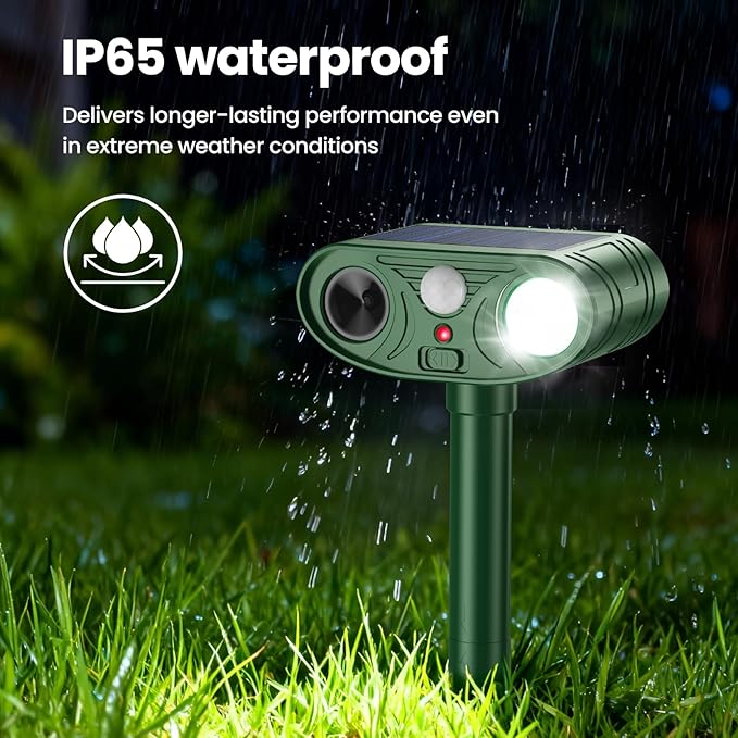 2026 Upgraded Solar Ultrasonic Animal Repellent Outdoor Deer Cat Repellent with Motion Sensor Flash LightIP65 Waterproof Repeller Keep Rodent Squirrel Raccoon Opossum Skunk Out of Yard Farm (2)