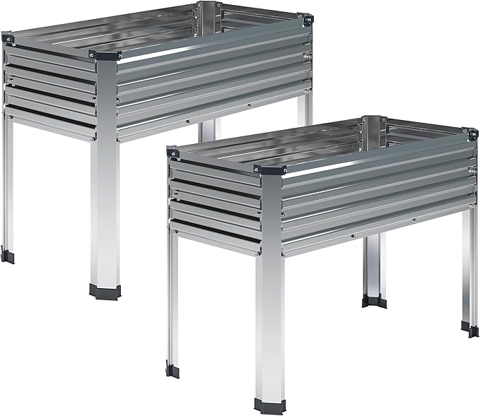 2PCS Galvanized Raised Garden Bed with Legs2PCS 48×18×30in Elevated Planter Box for BackyardOutdoor Garden Patio Balcony 300lb CapacitySilver