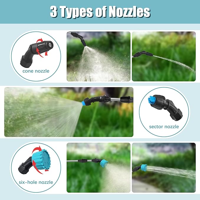 Battery Powered Garden Sprayer 1 Gallon Electric Sprayer in Lawn with USB Rechargeable Handle Retractable Wand 3 Mist Nozzles Yard Water Pump Sprayers with Adjustable Shoulder Strap for Gardening
