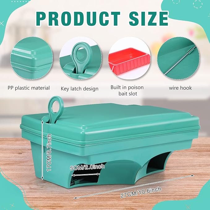 Qualirey 6 Pcs Rat Bait Stations with 6 Keys Reusable Heavy Duty for Rodents Outdoor Mouse Large Station Holder Traps for Mice Pests Bait Not Included(Green)