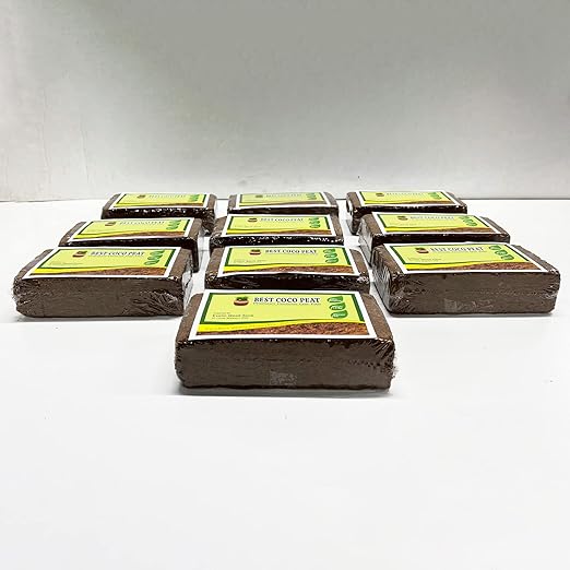 Best Coco Peat - Premium Coconut Coir Pith 10 Brick Pack 650gm/1.4 Lbs Block | 100% Organic | Expands Approx 2.3 Gallon | Lowest EC and Ph Balance