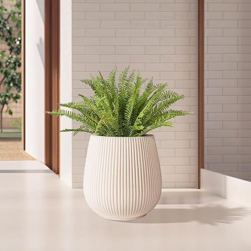 16 Inch Handmade Concrete Outdoor Planter - Classic Striped Design | Fiberglass &amp Composite Material | Durable for Commercial &amp Home Decor