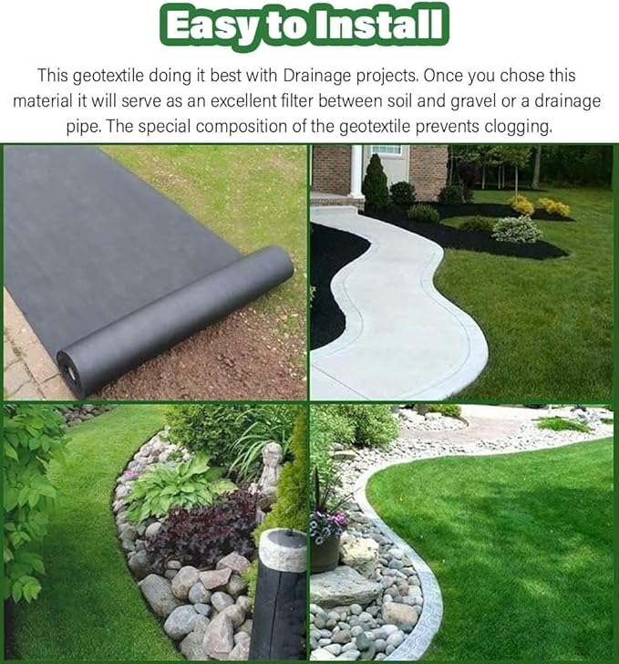 Geotextile Membrane 1m/1.5m Wide Landscape Weed Barrier for French Drain/Retaining Wall/Driveway Liner Artificial Grass Felt Fabric(Black2mx15m/6.5ftx49ft)