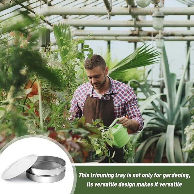 9 Pcs Trim Tray Kit Stainless Steel Trimming Tray with 150 Micrometer Fine Mesh Screen Bottom Harvest Trim Bin Trimming Scissors Mini Hygrometers Magnifying Plastic Scraper and Brush