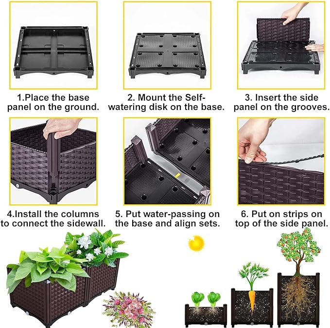 YSUEFIJO Raised Garden Bed Outdoor Planter Box with Water Design &amp Drainage Holes Vegetable Flowers Planting Raised Container Garden Bed Kit for Backyard/Patio/Gardener