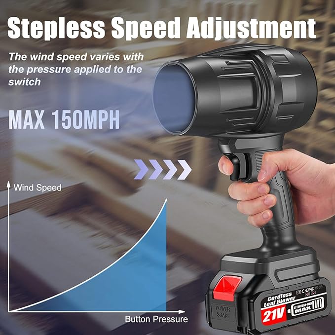 Electric Cordless Leaf Blower 550000RPM Lightweight Handheld Dust Blower with 2 Battery &amp Charger Adjustable Speed High-Speed Motor Leaf Blowers for Lawn Care Garage/Patio/Car Cleaning