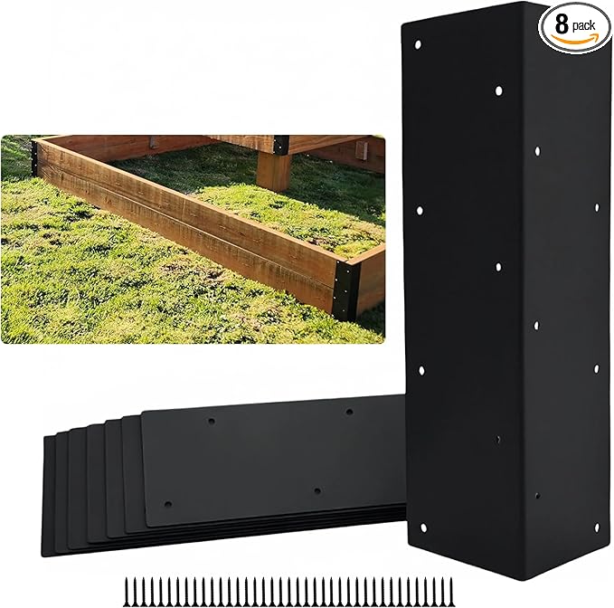 8pcs Raised Garden Bed Corner Brackets for 20-24 Beds Heavy Duty Metal Corner Brackets with Screws (11x3x3)