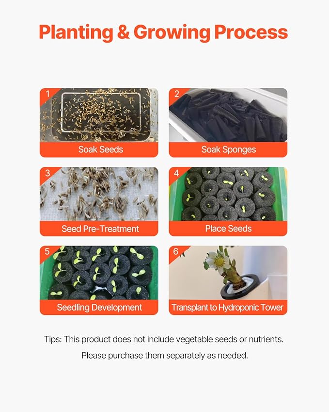 VEVOR Hydroponic Growing System with Grow Light 30 Pods Vertical 6 Tiers Hydroponic Tower Home Hydronic Garden with Water Pump Plants Germination Kit for Indoor Herbs Fruits and Vegetables
