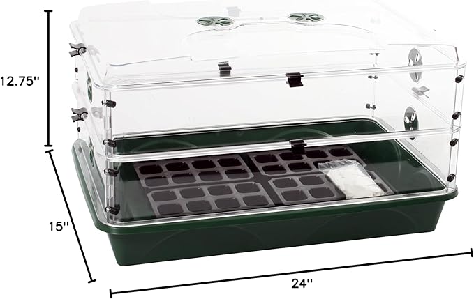 EarlyGrow Large Domed Propagator with 2 Height Extenders Seedling Trays and Locking Clip Set Green (97019)