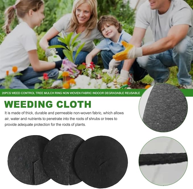 Non Woven Tree Mulch 20pcs Non-Woven Tree Mulch Ring Tree Protector Mat Reusable Tree Weed Barrier Mat for Weed Control Root Protection(Black)