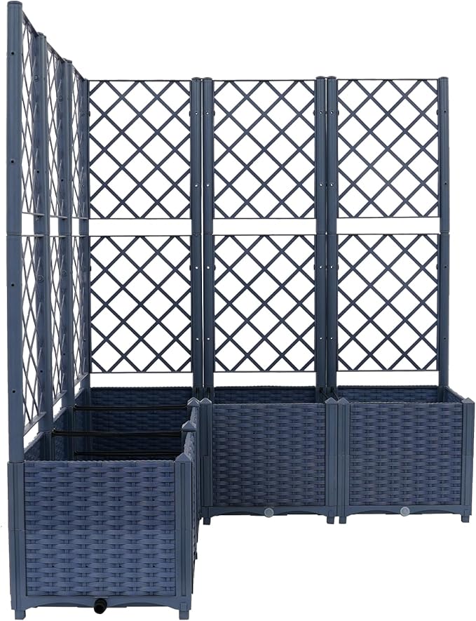 Raised Garden Bed with Trellis Garden Box Raised Bed Outdoor Planting Bed Plant Boxes Plastic Planter Box for Climbing Plants Vines Flowers - Blue