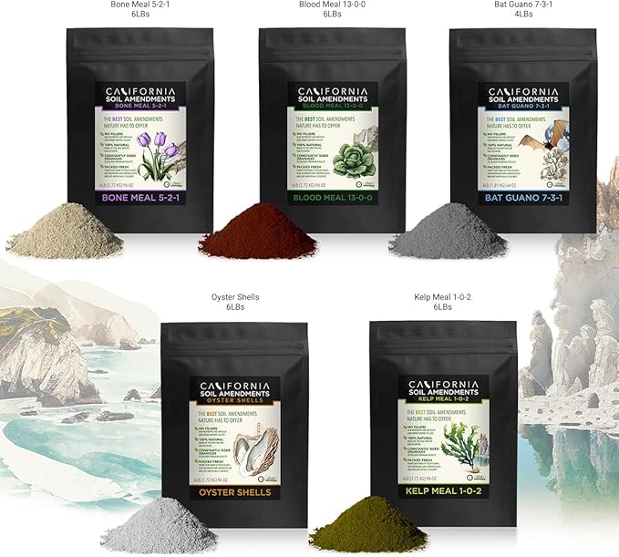 The Bud Grower | California Hot Soil Premium Soil Amendment Bundle | (x5) 6 lbs of Fine Powder 100% Bat Guano Bone Meal Blood Meal Kelp Meal &amp Oyster Shell Flour |Grow Tent Kit's &amp Supplies