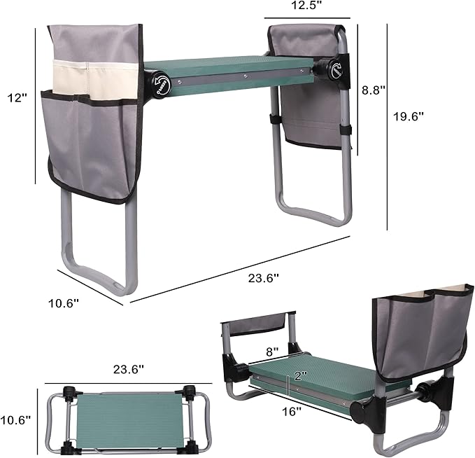 Upgrade Garden Kneeler and Seat Stool Foldable Heavy Duty Garden Bench Workseats with Tool Pocket and Soft EVA Kneeling Pad for Senior Gardening Lovers Green (Wider)