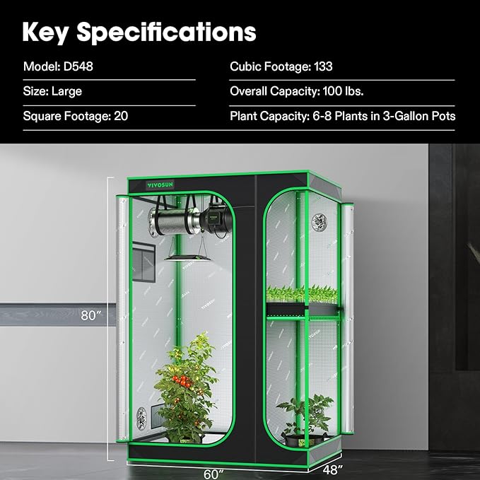 VIVOSUN 4x5 Grow Tent 2-in-1 Propagation &amp Growing Tents 60x48x80 High Reflective Mylar Grow Tents with Multi-Chamber and Floor Tray for Hydroponic Indoor Plant