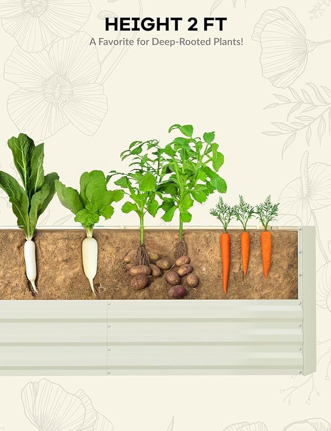 2PCS Square Raised Garden Bed 8×4×2FT Color Steel Plate Outdoor Planter Box (Beige)