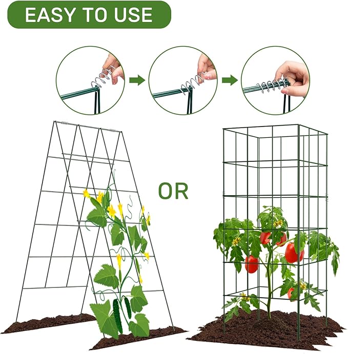 AGTEK 2 Packs 18 x 46 Foldable Cucumber Trellis with Zip Ties Plant Support A Frame Metal Trellis for Cucumber Climbing Plants Vegetable Flowers