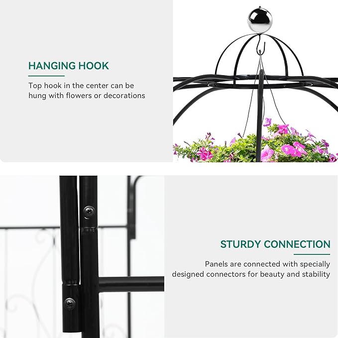 Birdcage Shape Garden Arch Arbors 9.8'H x 6.8'W (81.5W x 118H) Pergola Pavilion for Climbing Plants Outdoor Wedding Arches for Ceremony Party Metal Garden Arbor for Patio Backyard (Black)
